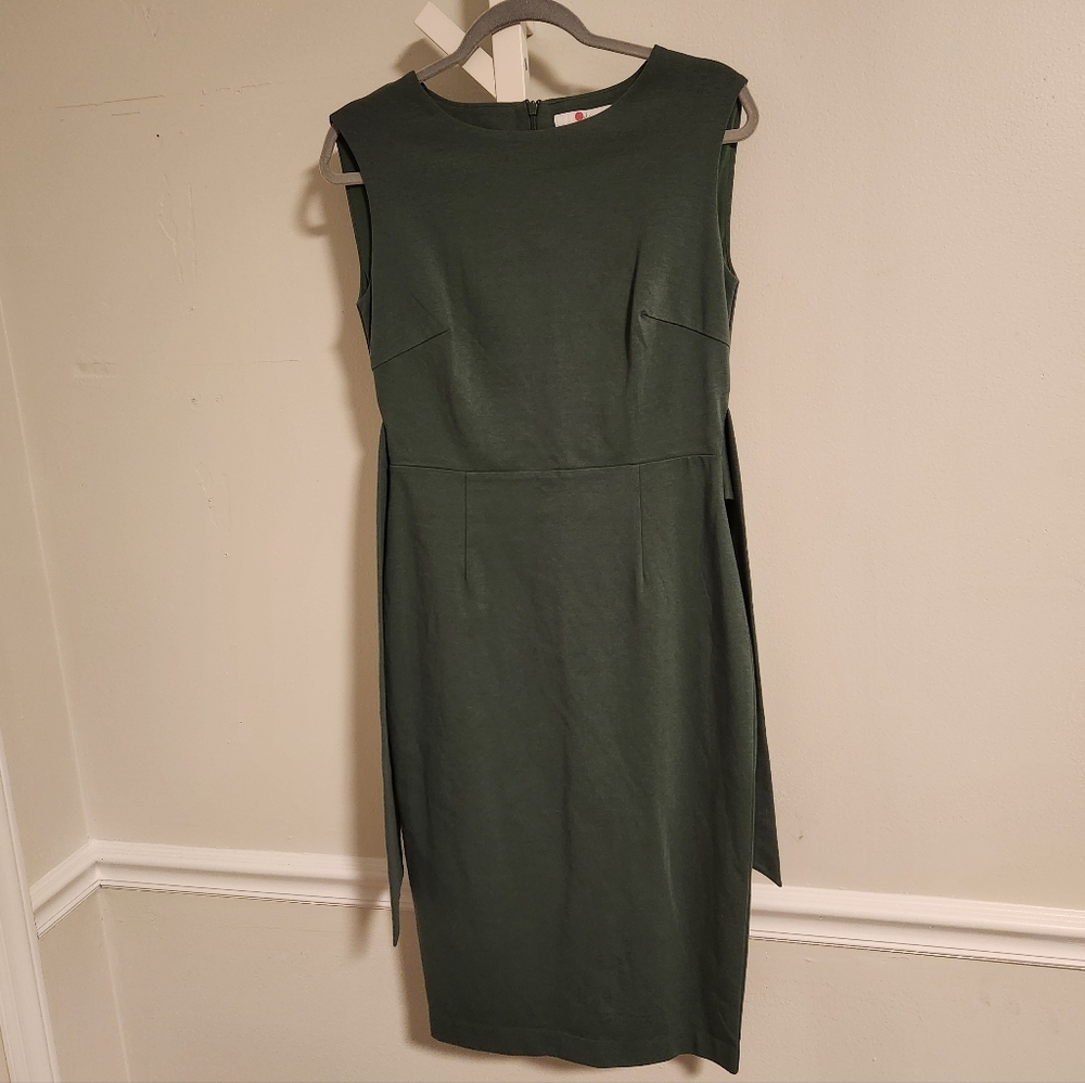 Boden Josephine Ponte Tie-Waist Sheath Dress US 6 Forest Green Knee Length - Picture 6 of 9